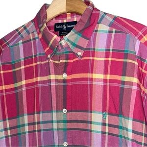 Ralph Lauren Men’s L Red Plaid Button Down 100% Cotton Blake Short Sleeve Shirt